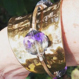 Hammered brass cuff/rainbow fire bangle combo